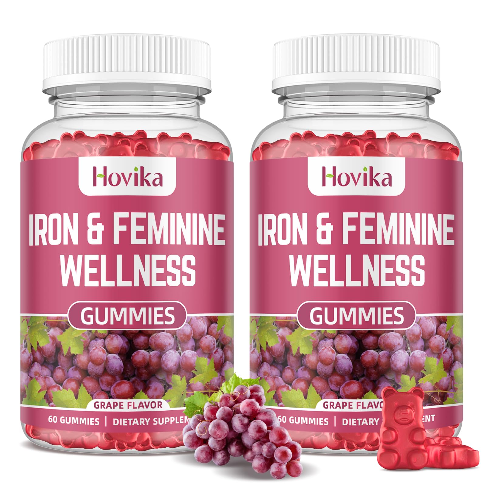 Hovika Iron for Women gummies bottle front with 60-day supply for sustained energy