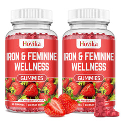 Hovika Iron for Women Gummies bottle front with strawberry flavor and energy support