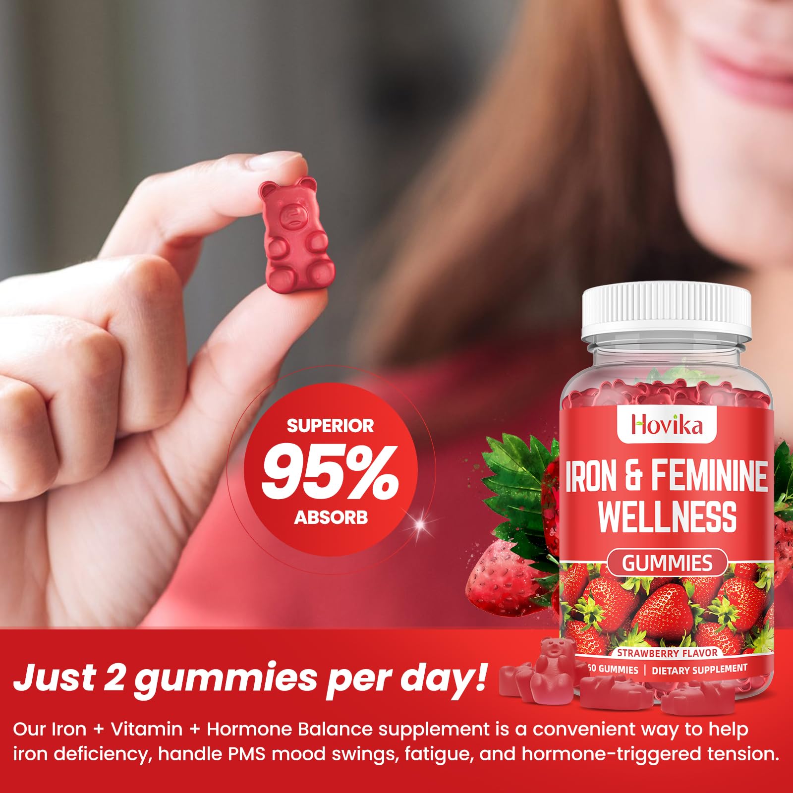 Hovika Iron for Women Gummies dosage cup demonstrates easy daily serving