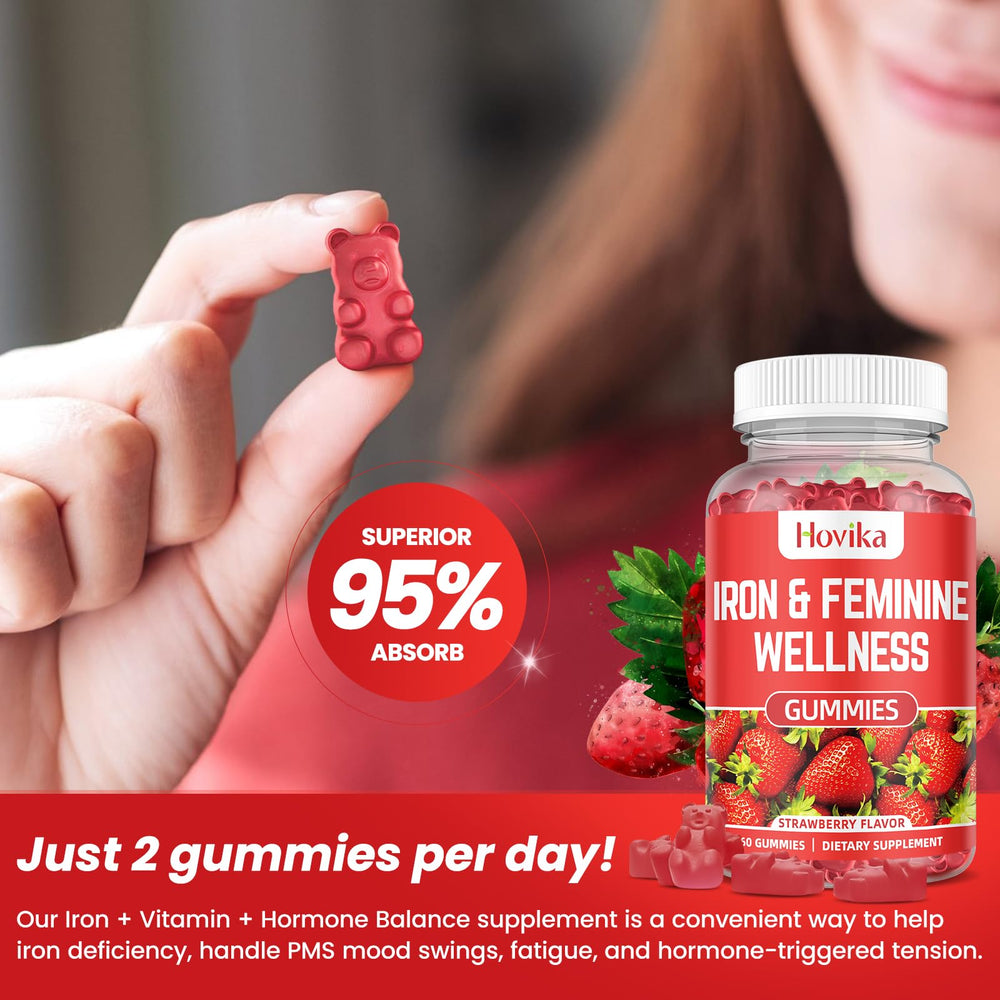 Hovika Iron for Women Gummies dosage cup demonstrates easy daily serving