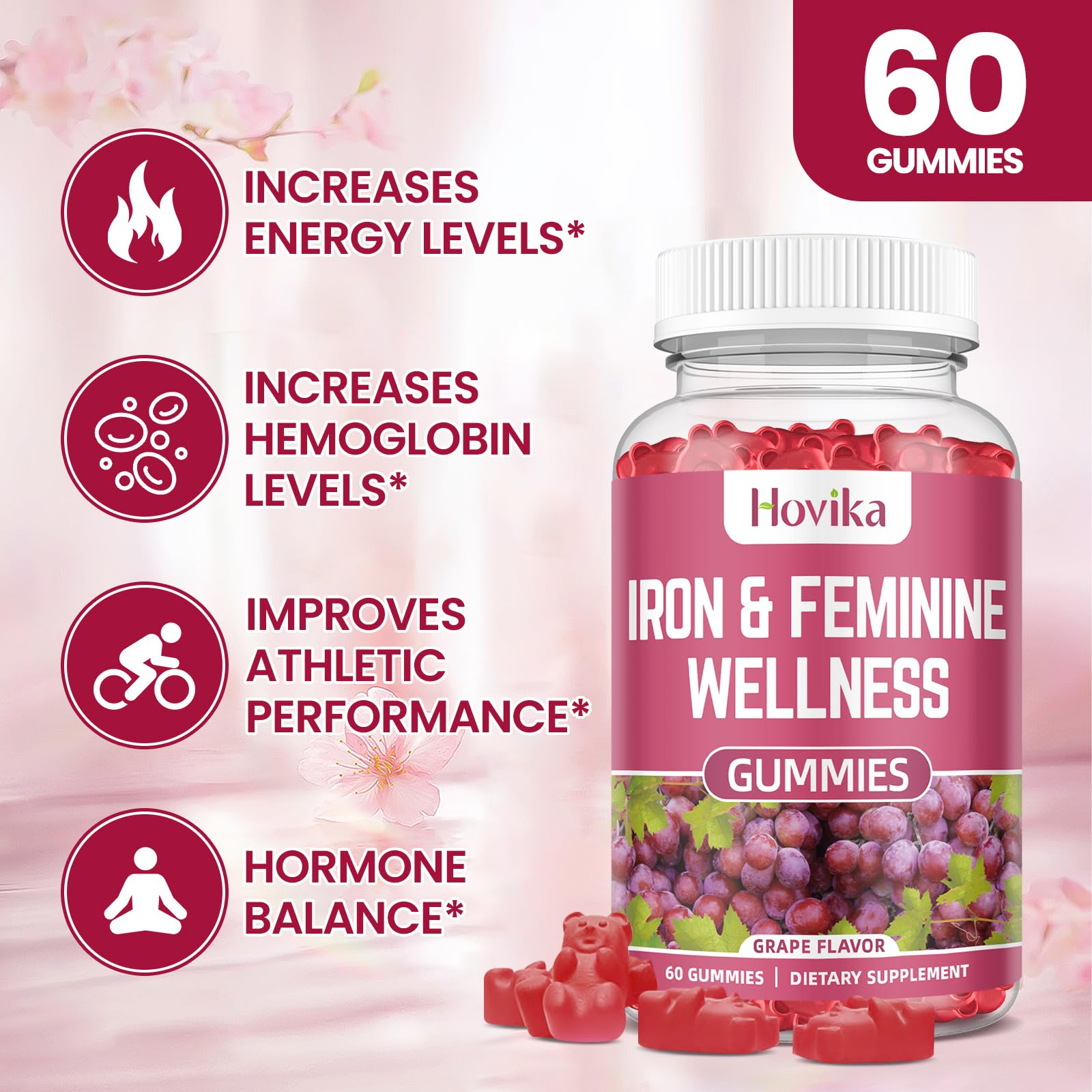 Hovika Iron for Women grape gummies close-up highlighting grape flavor and daily use