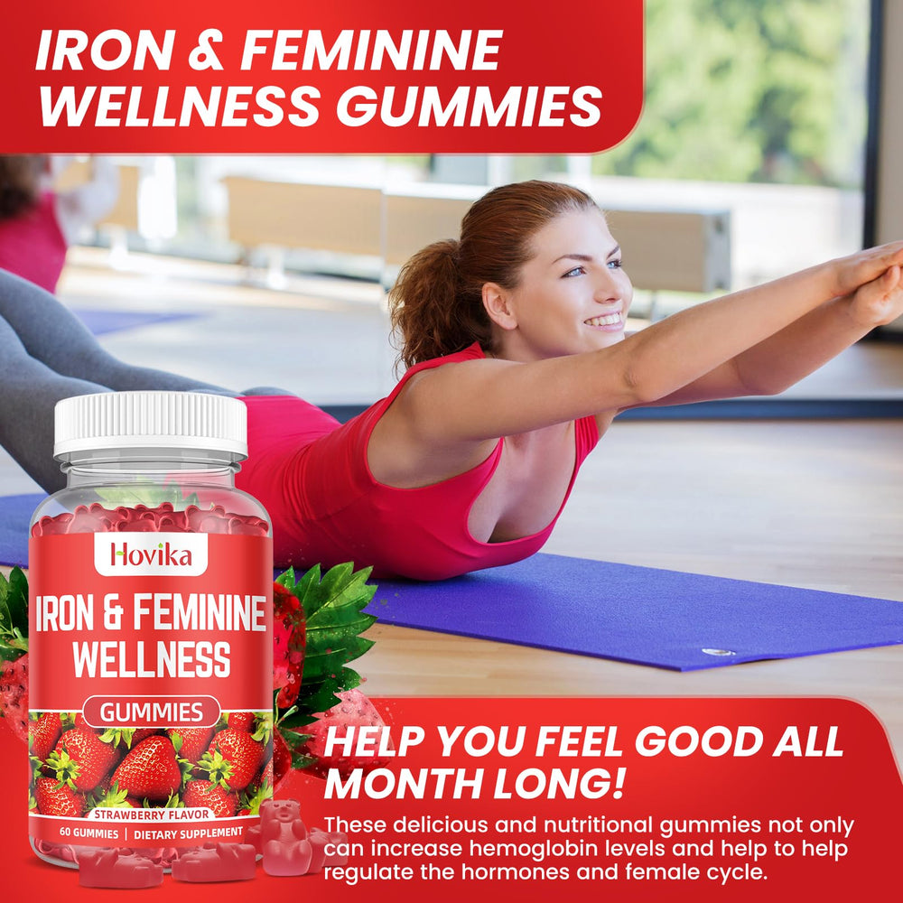 Hovika Iron for Women Gummies nutritional chart emphasizes iron bisglycinate absorption