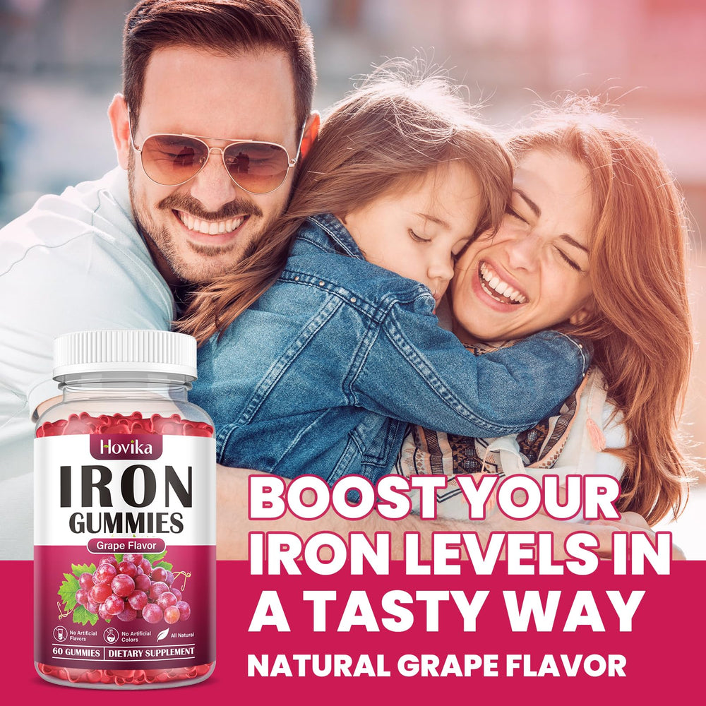 Hovika Iron Gummies pack shot communicates value of the 2-pack set.