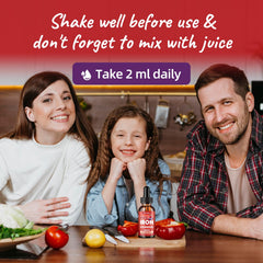 Hovika iron liquid kids packaging box emphasizes complete daily nutrition on the go.