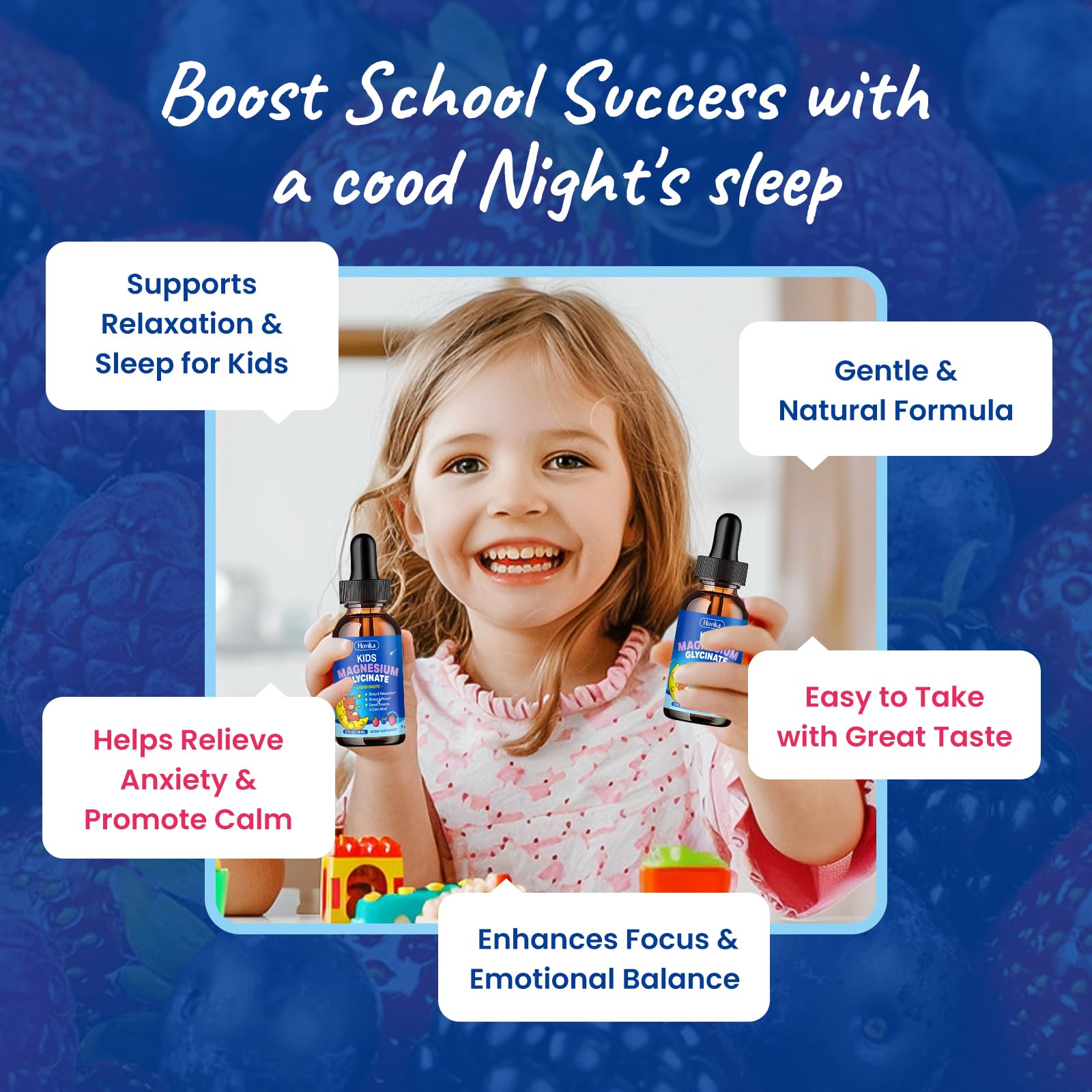 Hovika kid-friendly blend with L-Theanine and Omega-3 supports focus