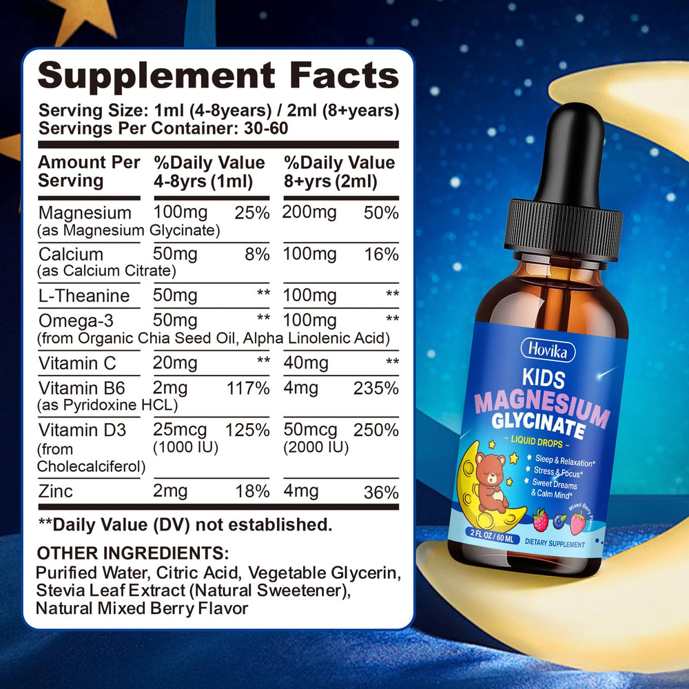 Hovika kids magnesium drops with dosing dropper for easy daily use