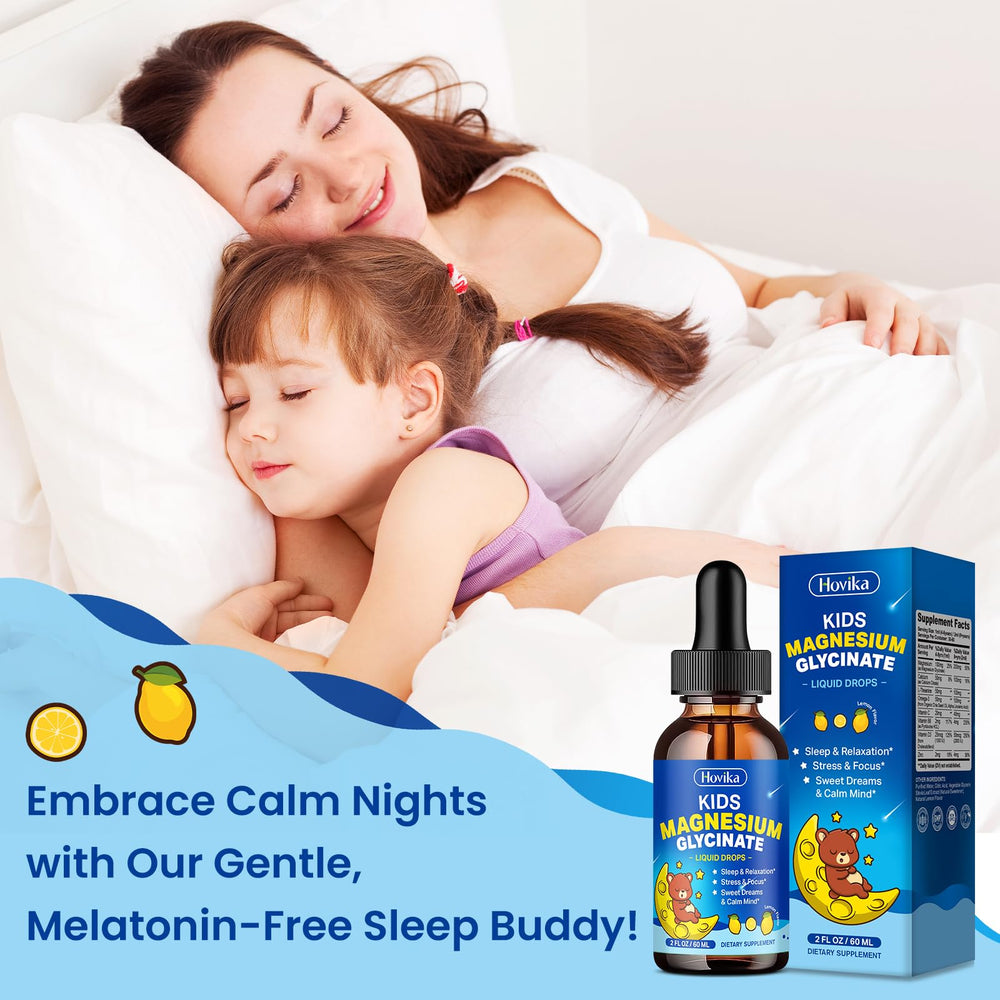 Hovika Kids Magnesium Drops in hand illustrating smooth, fast-absorbing formula.