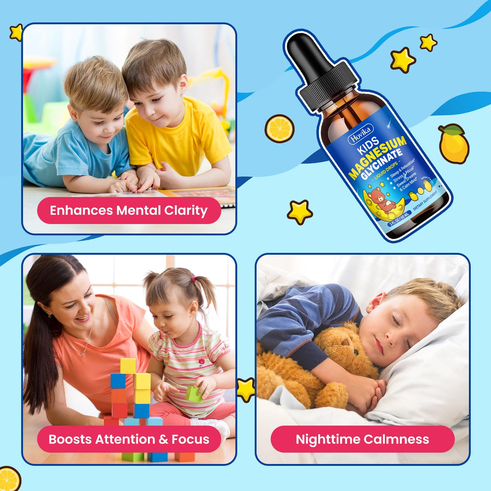 Hovika Kids Magnesium Drops lemon liquid stirred in water for tasty daily use.