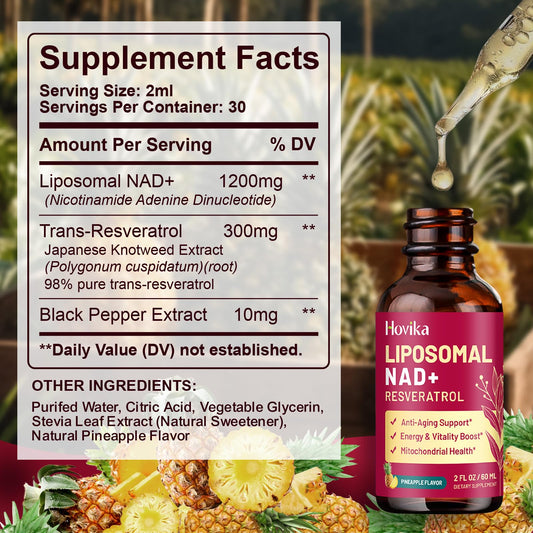 Pouring Hovika NAD+ liposomal drops to show fast absorption.