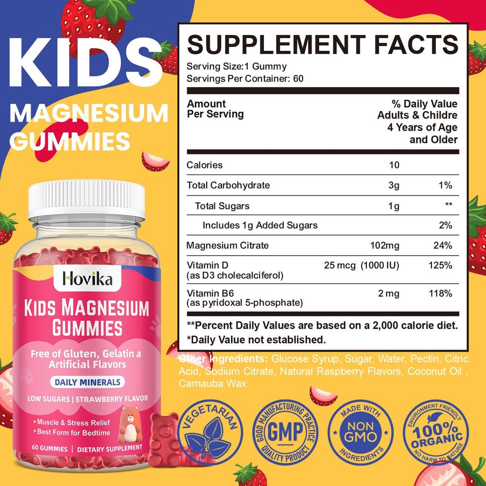Hovika two-pack magnesium citrate gummies for kids packaging, convenient for busy mornings.