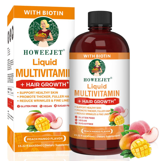 HOWEEJET liquid multivitamin bottle for daily hair and skin nourishment.