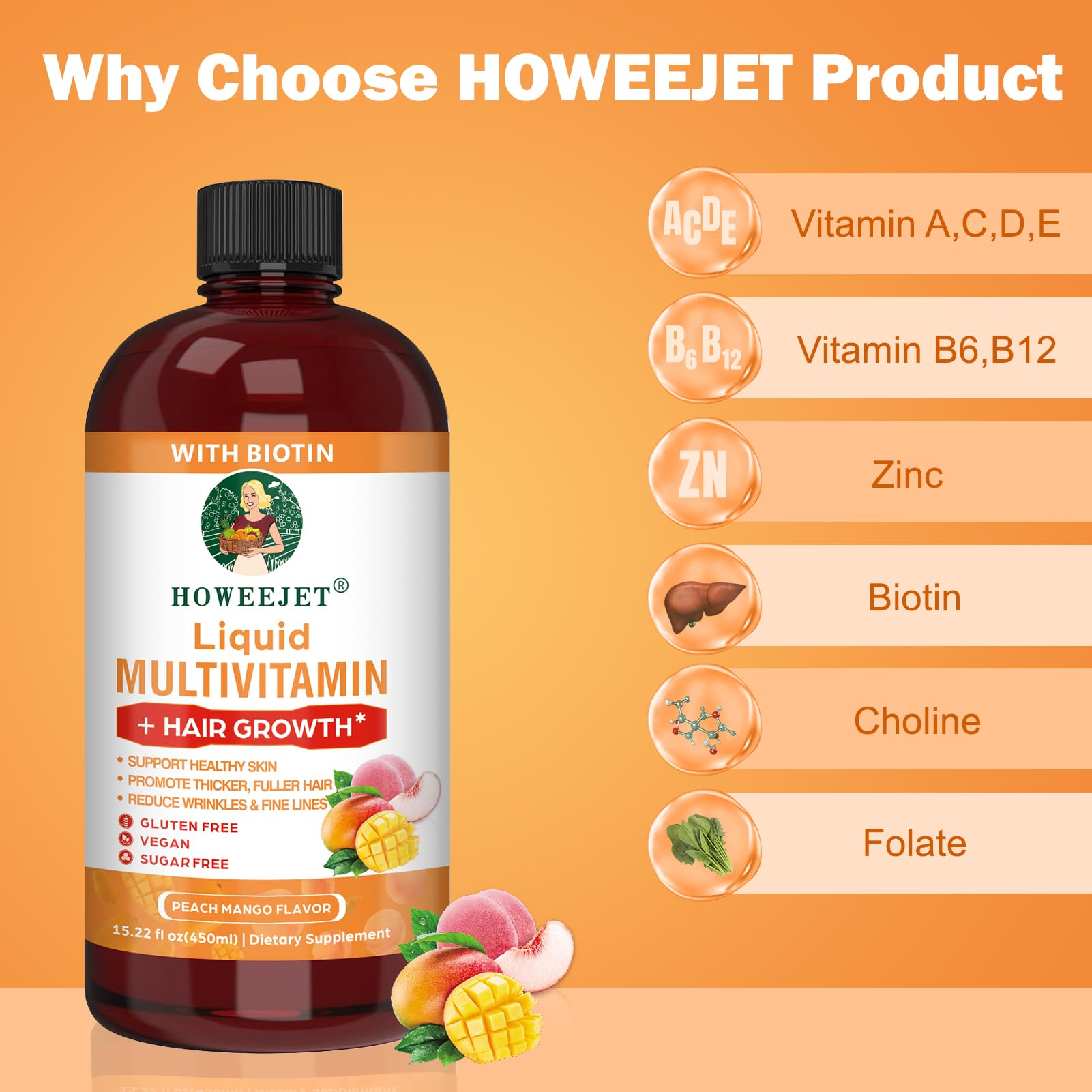 HOWEEJET Peach Mango flavored liquid ready for daily use.