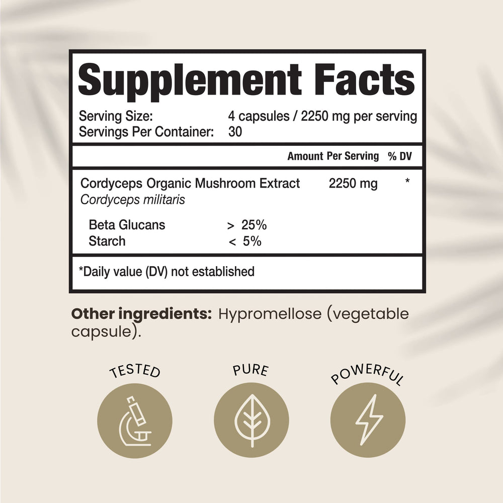 Cordyceps capsules ready for quick daily energy and recovery support.