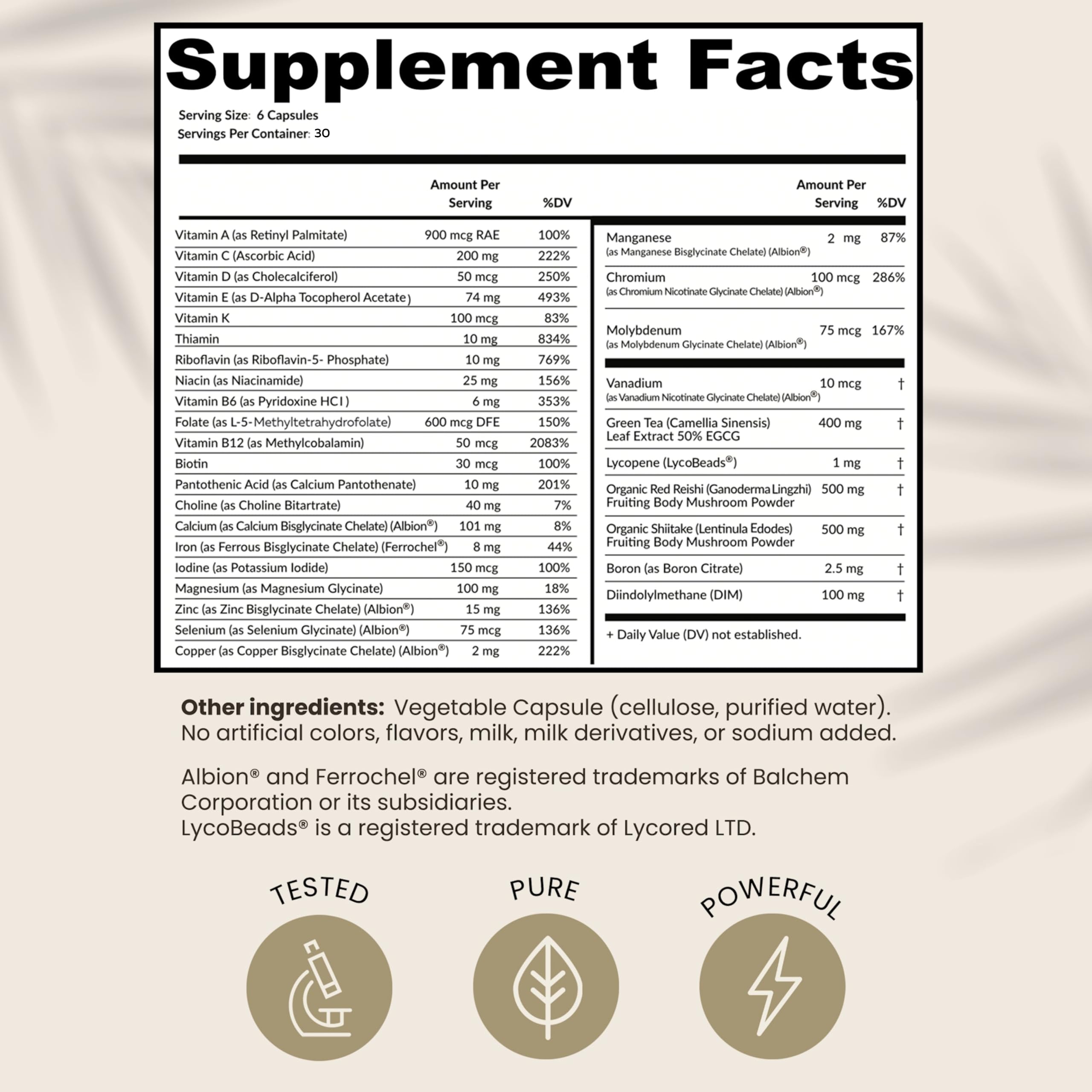 HPD Rx ONE label details emphasizing ingredients and suggested use