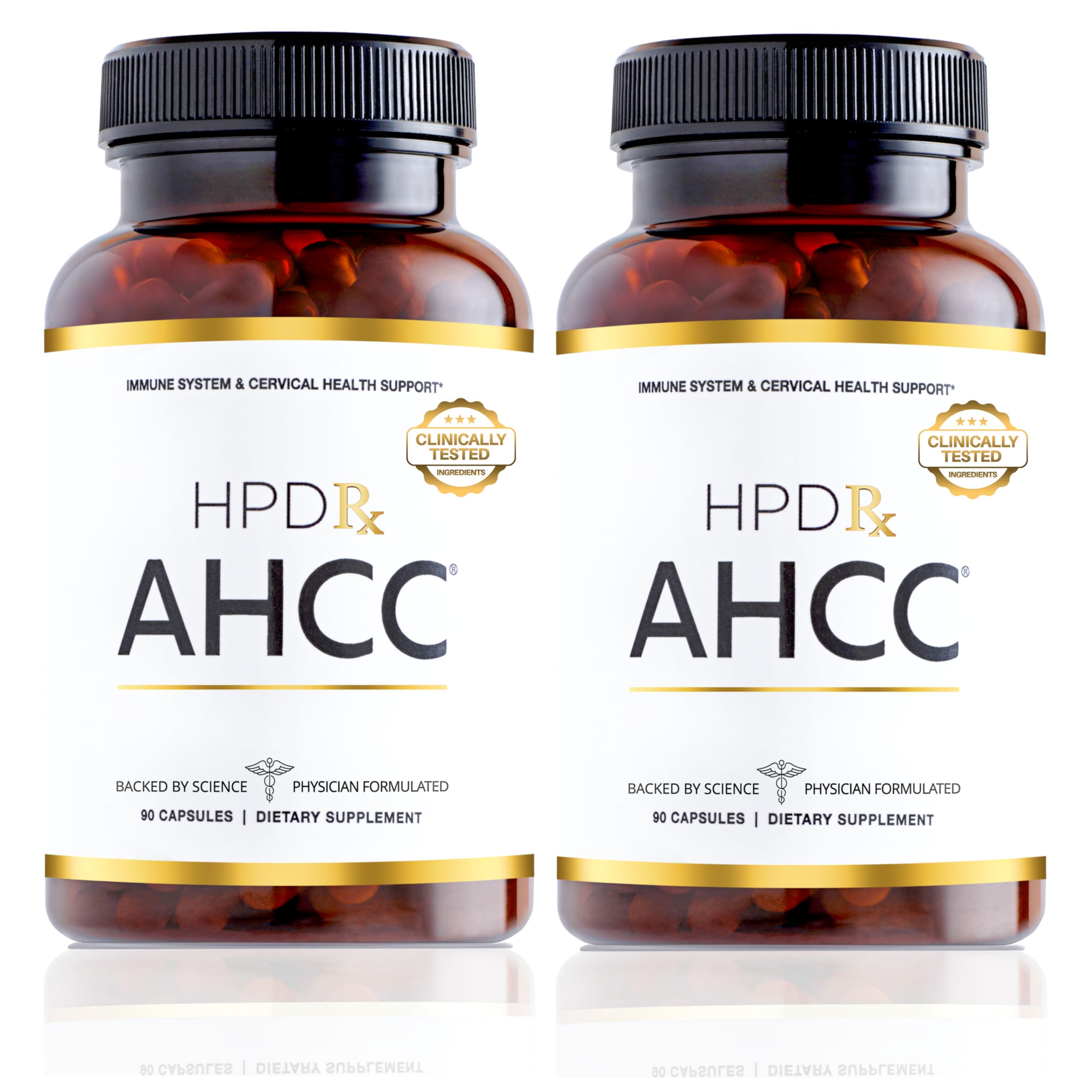 HPD Rx Premium AHCC & Shiitake bottle front view shows potent immune support
