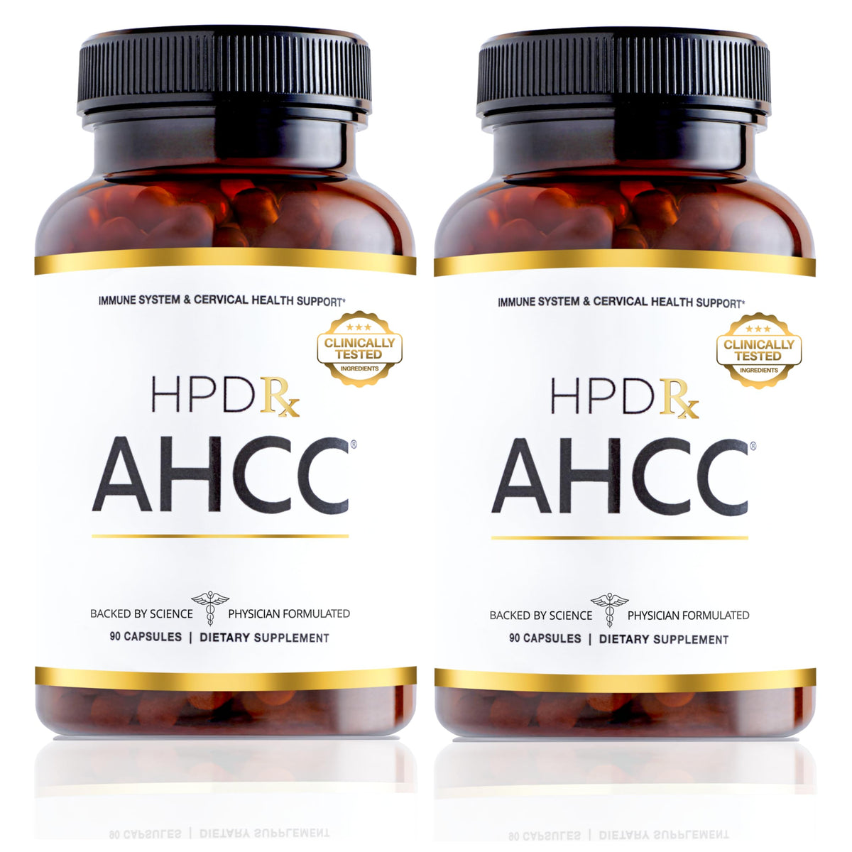 HPD Rx Premium AHCC & Shiitake bottle front view shows potent immune support