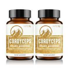 HPD Rx Premium Organic Cordyceps bottle for daily energy and immune wellness.