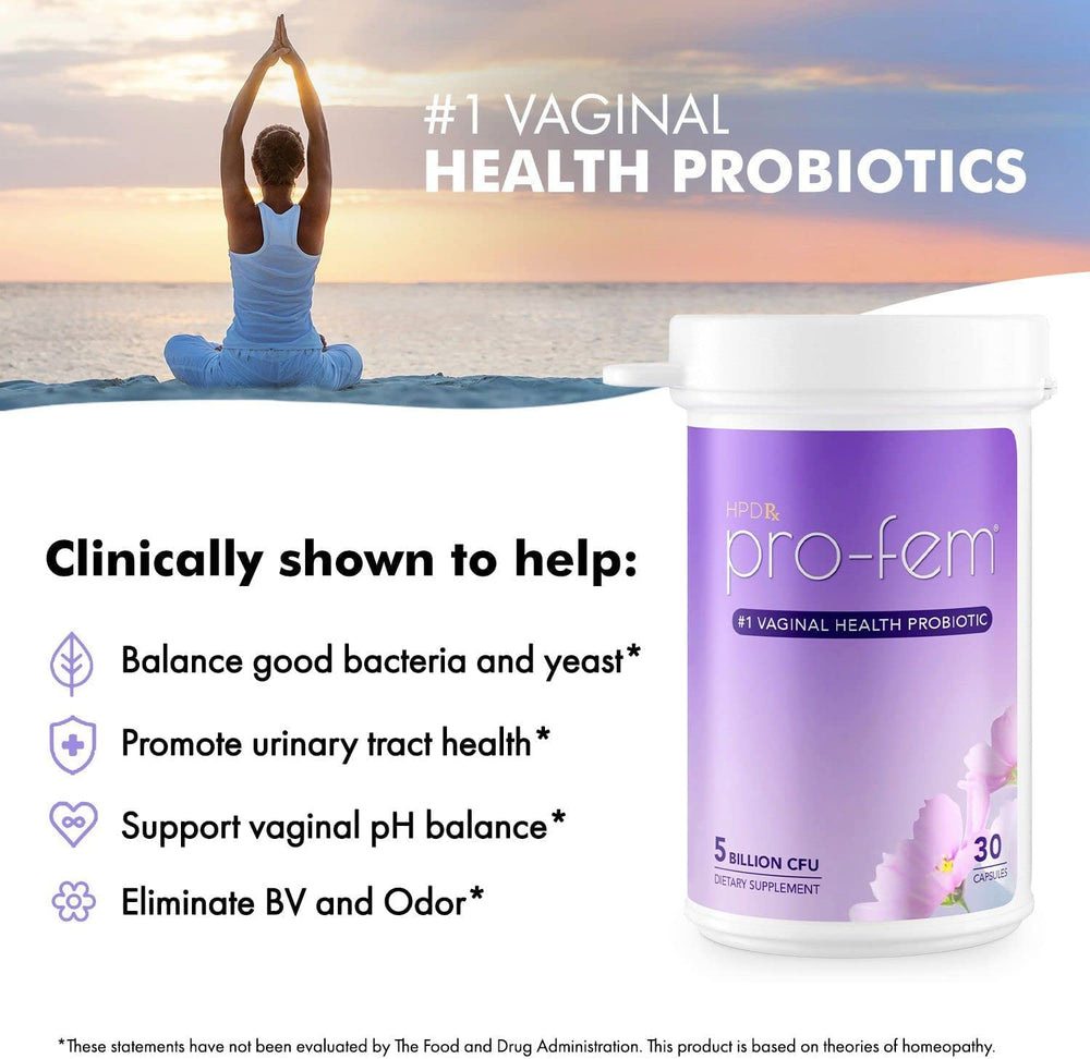 HPD Rx Pro-Fem bottle and capsules convey compact, travel-friendly feminine health