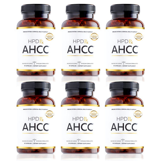 HPD Rx AHCC and shiitake bottle for daily immune support and easy routine.