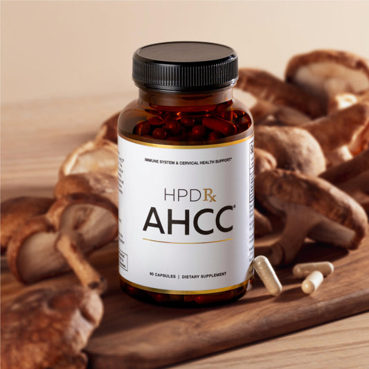 HPD Rx AHCC-Shiitake capsules close-up for convenient daily use
