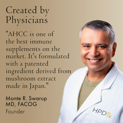 HPD Rx label graphic highlights AHCC and shiitake blend
