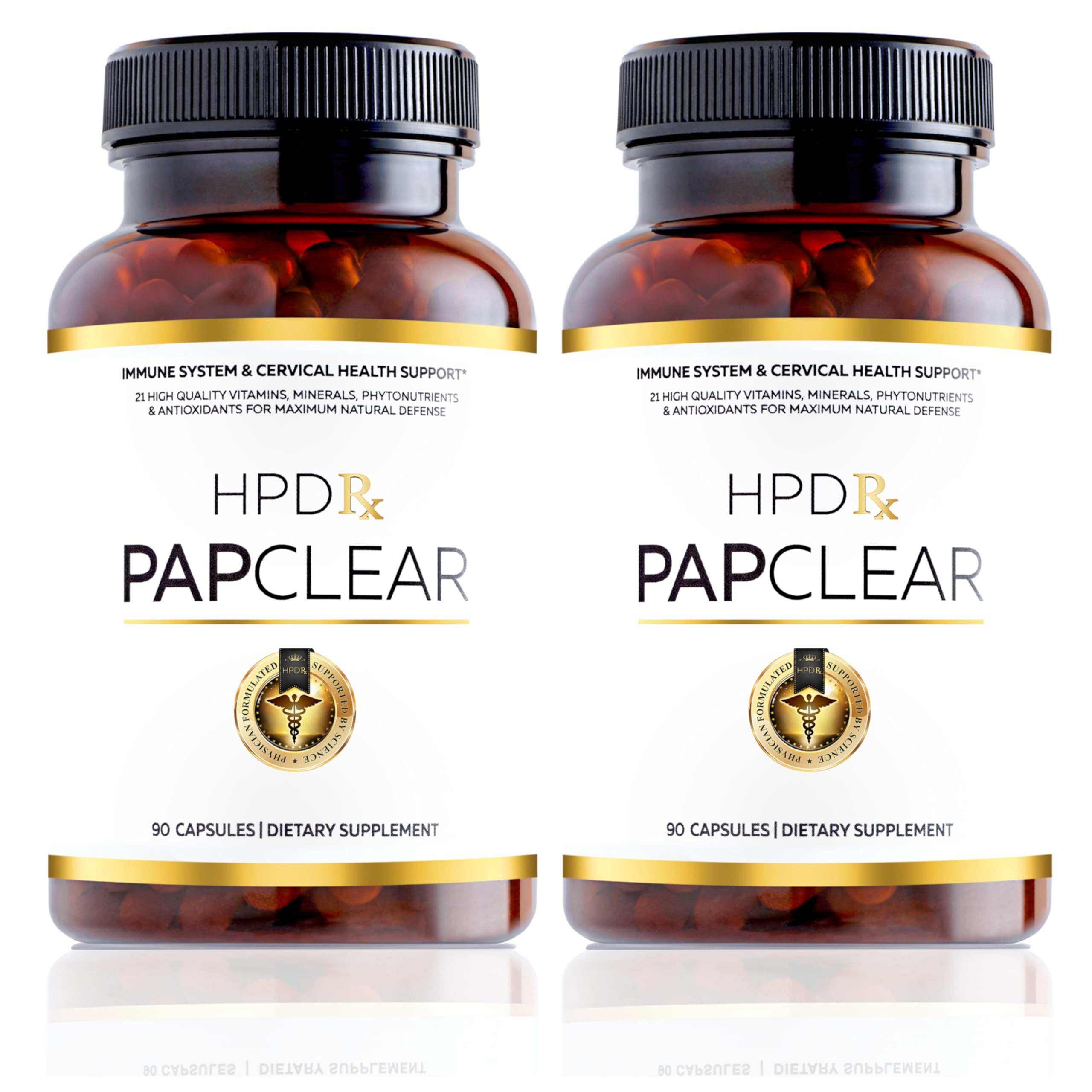 HPD Rx PapClear bottle front showing immune support capsules for daily wellness