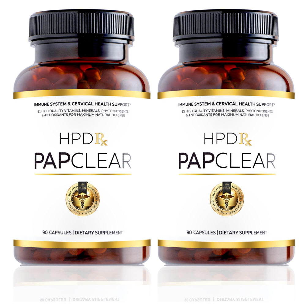 HPD Rx PapClear bottle front showing immune support capsules for daily wellness