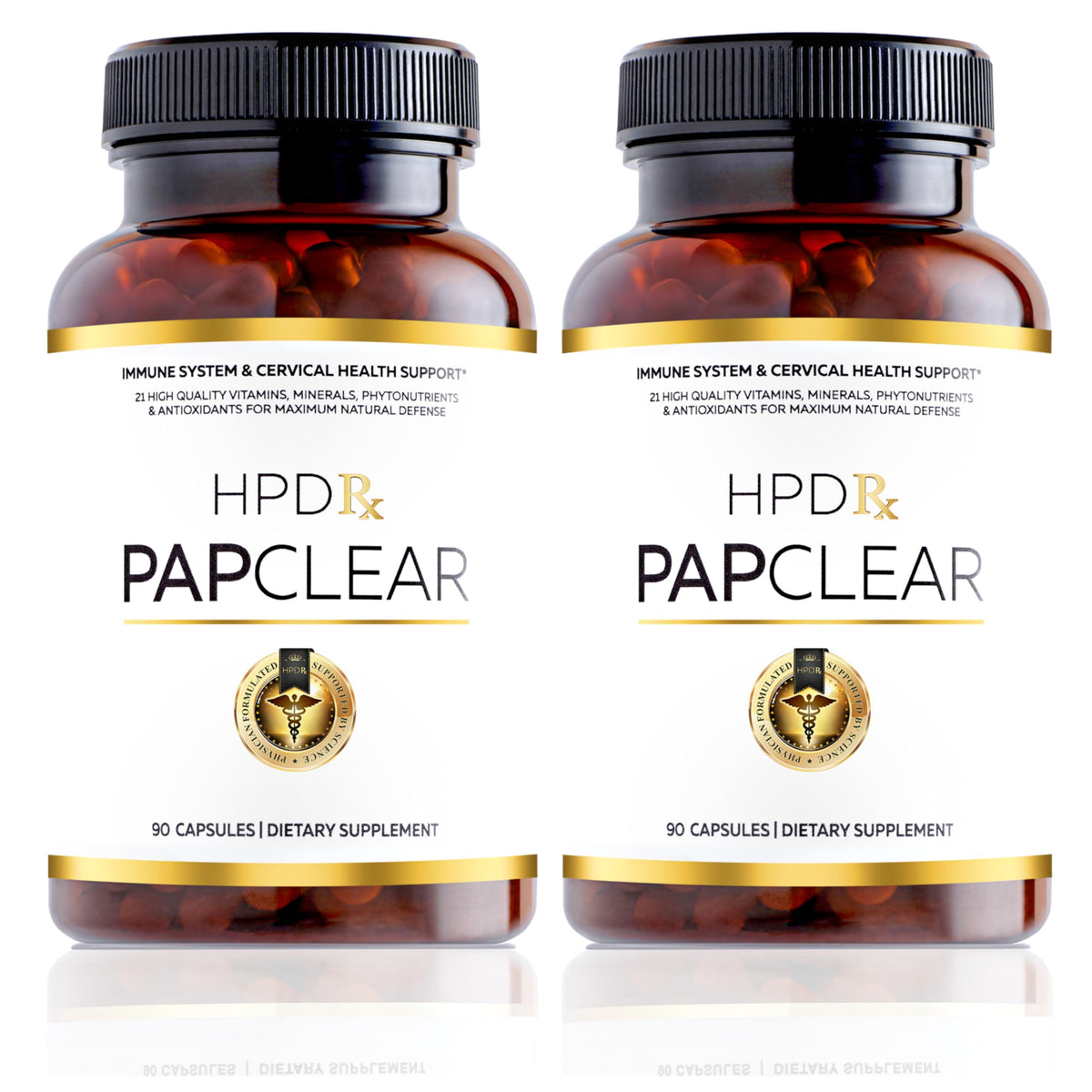 HPD Rx PapClear bottle front showing immune support capsules for daily wellness