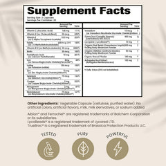 PapClear bottle label detail displaying 21 vitamins and minerals