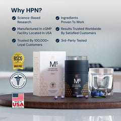 HPN M6 vegan-friendly badge on bottle for plant-based users
