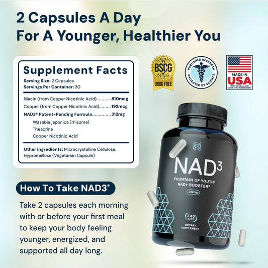 HPN NAD3 capsules close-up for easy daily supplementation