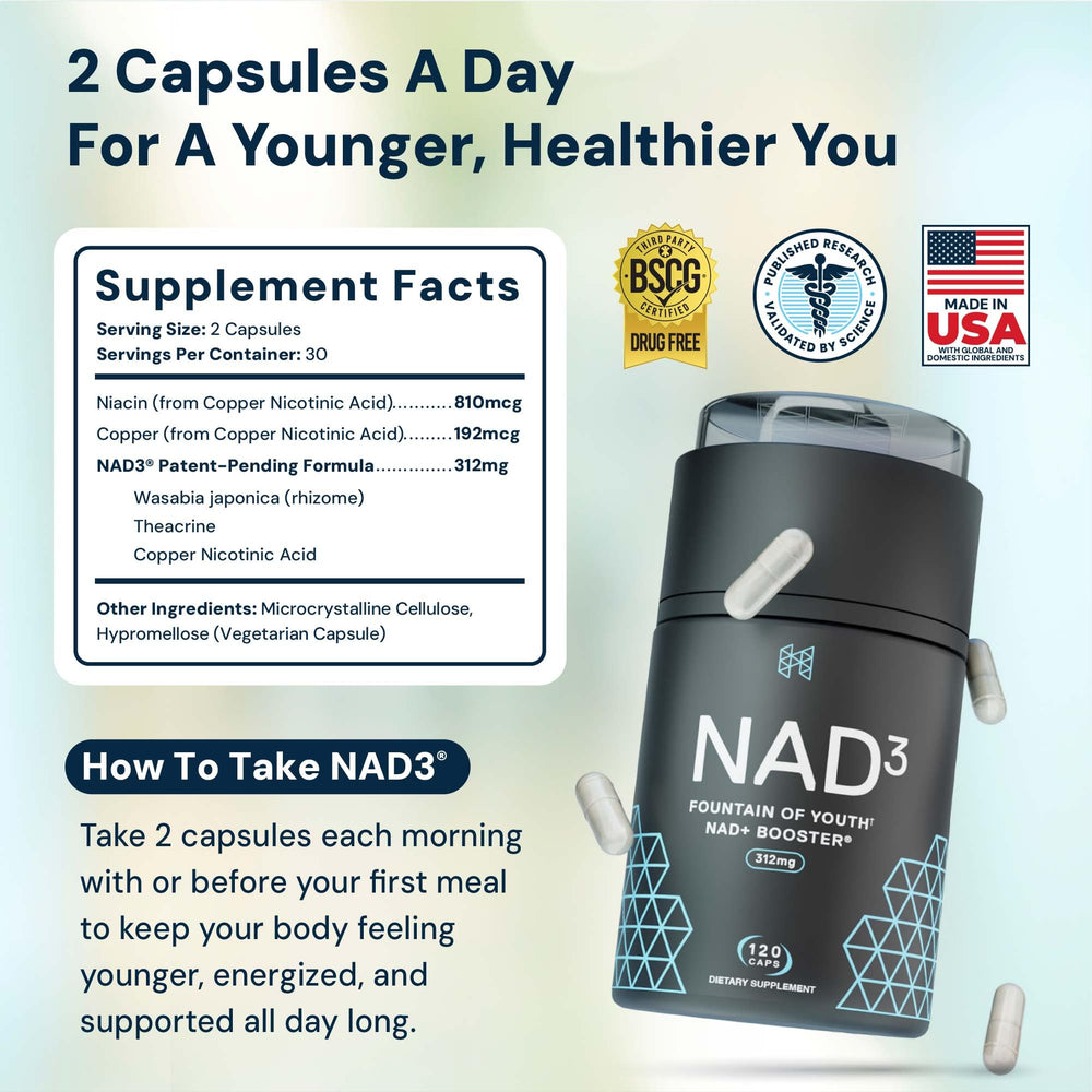 HPN NAD3 capsules close-up showing NR-based formula for healthy aging