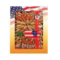 Hsu's Wisconsin American ginseng roots in an 8 oz box, ideal for tea infusion.