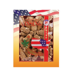 Hsu's Wisconsin American ginseng roots in the box front, ideal for gifting and daily tea.