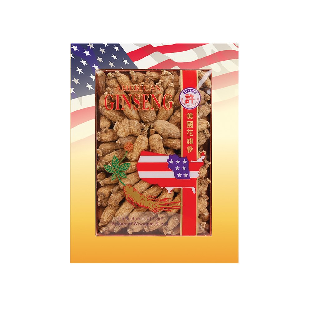 Hsu's Wisconsin American Ginseng Roots, whole 4 oz box, for everyday wellness.