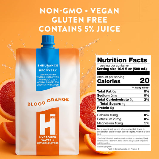 HTWO blood orange flavor 6-pack display supports easy hydration on the go
