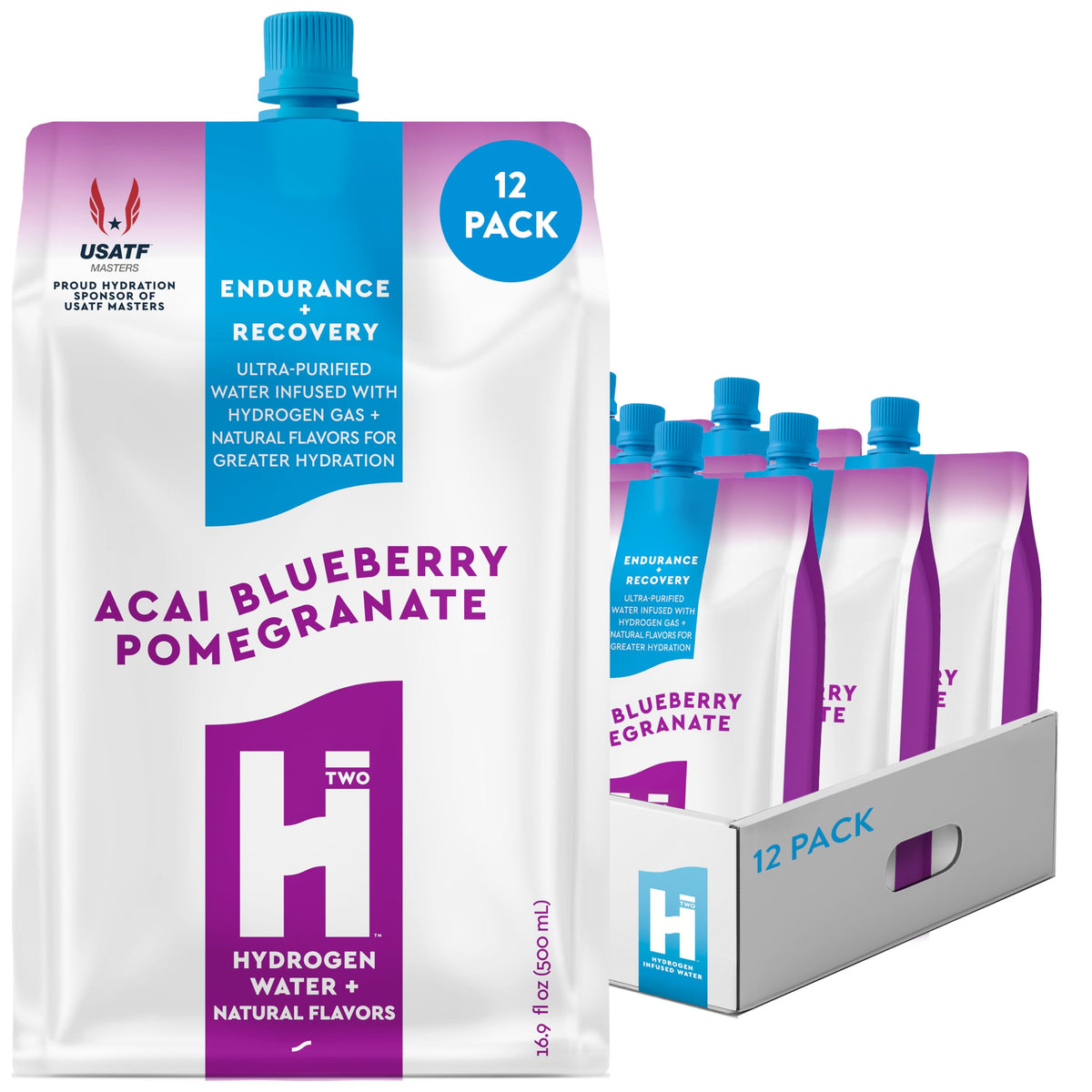 HTWO premium hydrogen water pour for refreshing hydration.