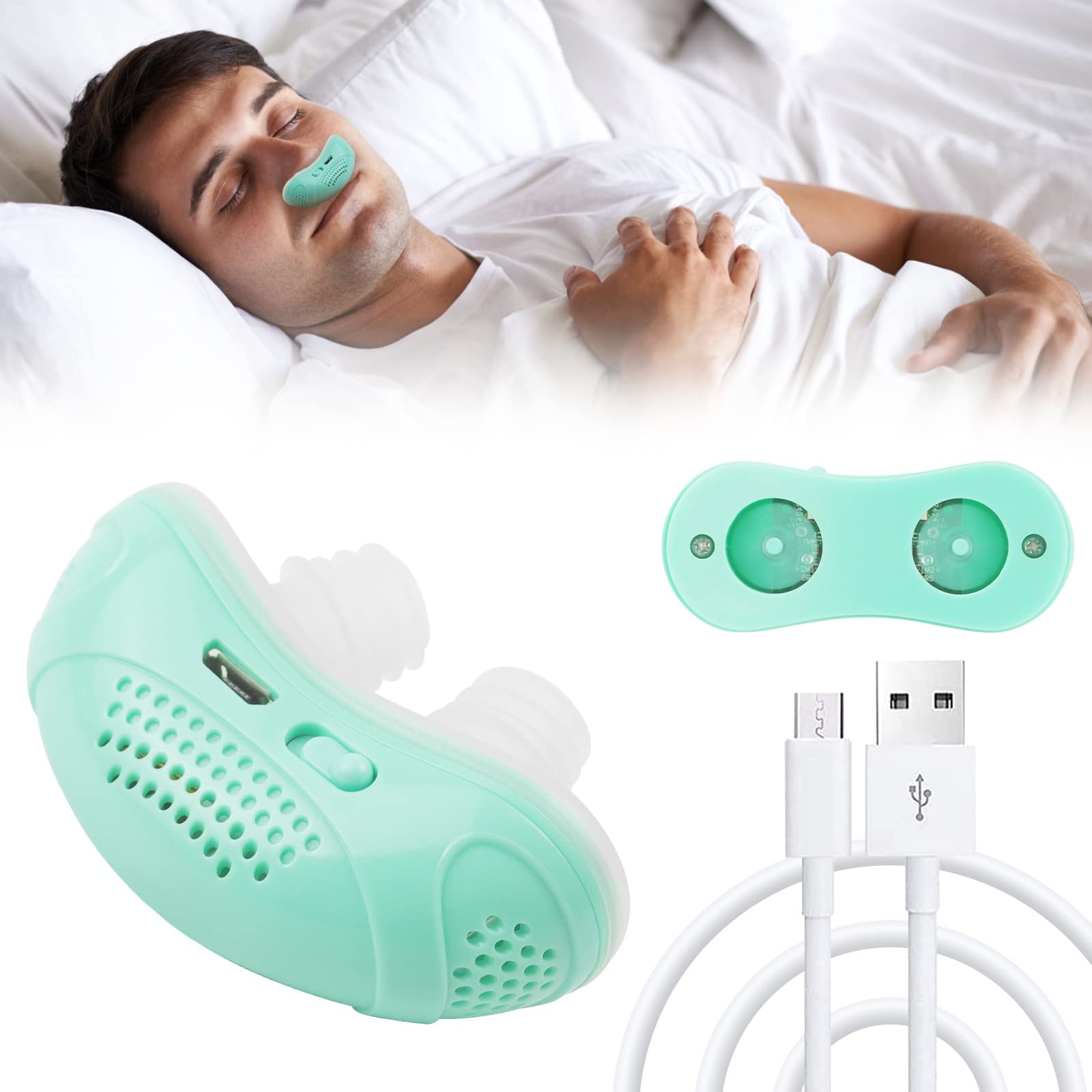 Hualai electric anti-snore device front view shows compact mint-green design for travel.