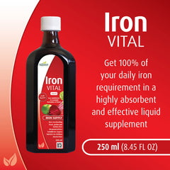 Hübner Iron Vital Liquid measuring doser highlighting simple adult and kid servings