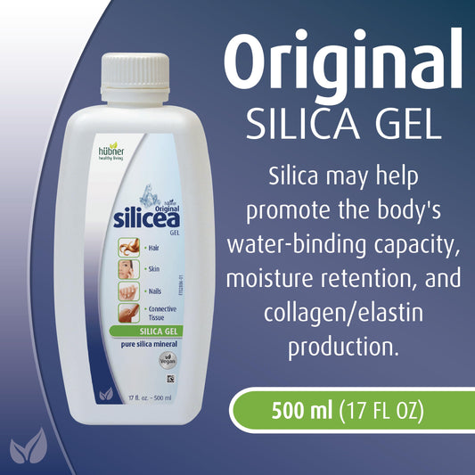 Hubner Silicea Gel label close-up highlighting pure colloidal silica formula.