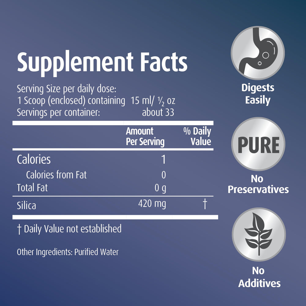 Hubner Silicea Gel label close-up confirms additive-free, simple formula.