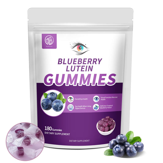 Hudetex Blueberry Lutein Gummies bottle supporting daily vegan eye care.