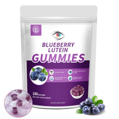 Hudetex Blueberry Lutein Gummies bottle supporting daily vegan eye care.
