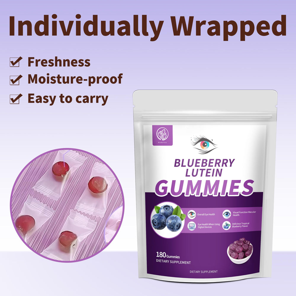 Kid-friendly Hudetex gummies for easy lutein intake.