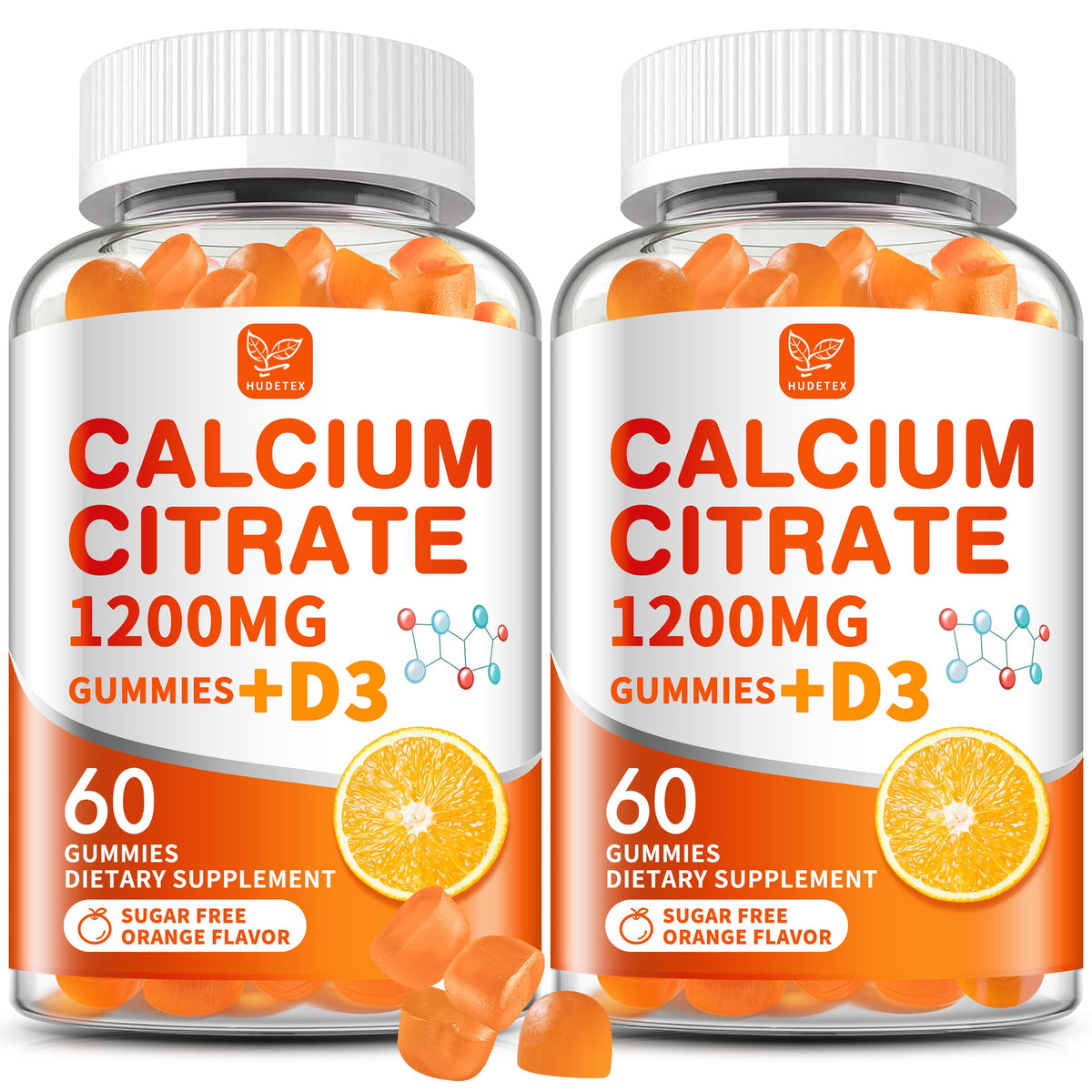 Hudetex Calcium Citrate Gummies bottle showing packaging for daily bone support