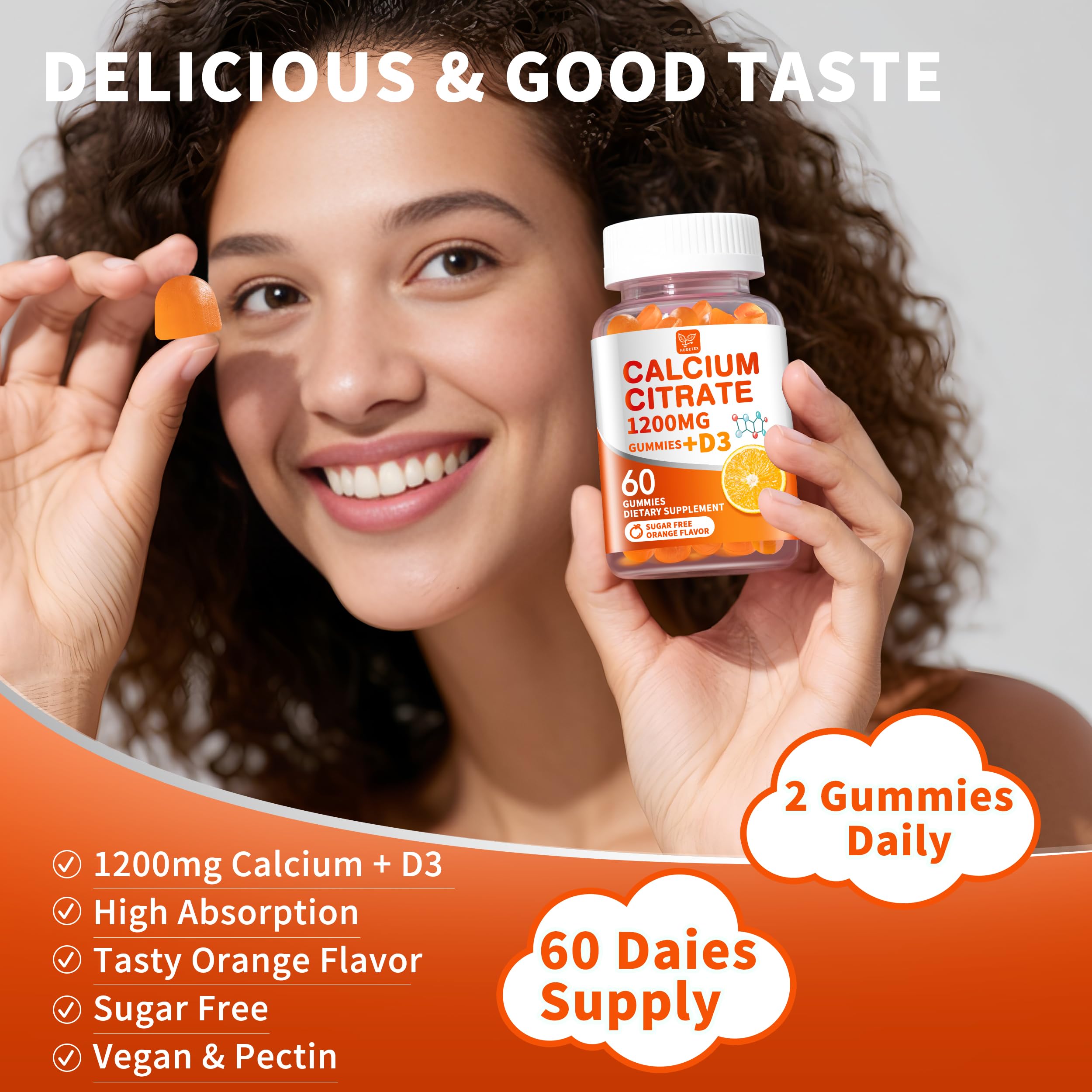 Hudetex sugar-free icon signals a digestion-friendly calcium option.