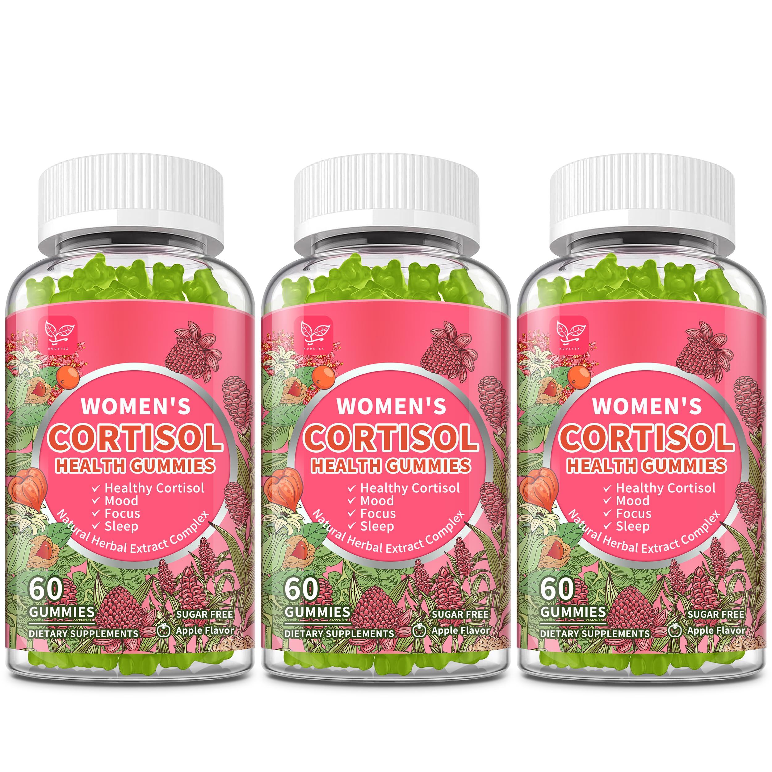 Hudetex Cortisol Gummies for Women apple flavored bottle supports daily balance