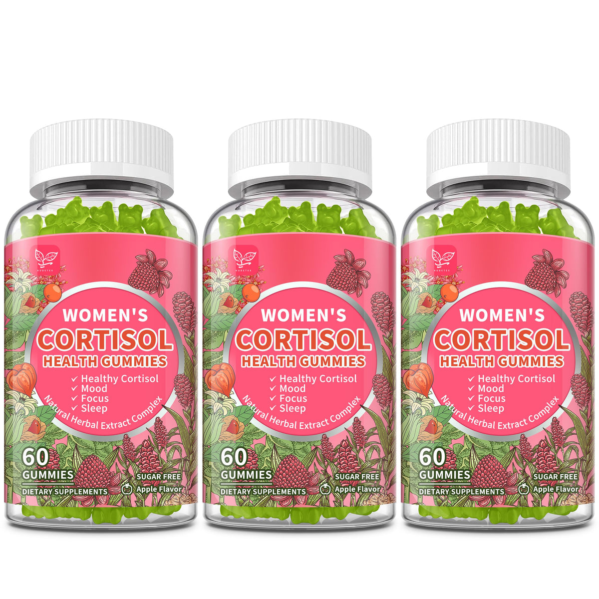 Hudetex Cortisol Gummies for Women apple flavored bottle supports daily balance