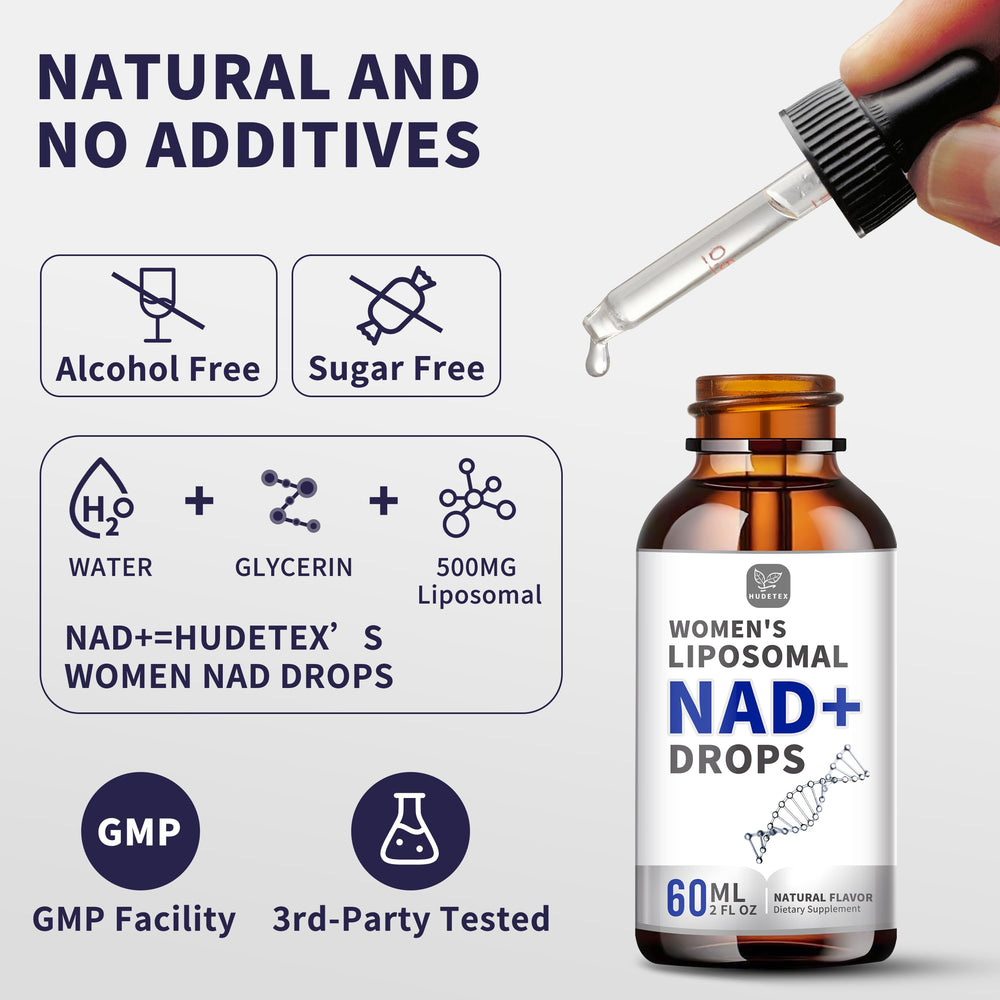 Closeup of Hudetex NAD label showing vegan and sugar-free composition