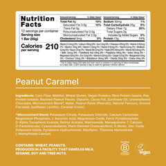 Close-up of Huel bar with peanut caramel and vegan coating.